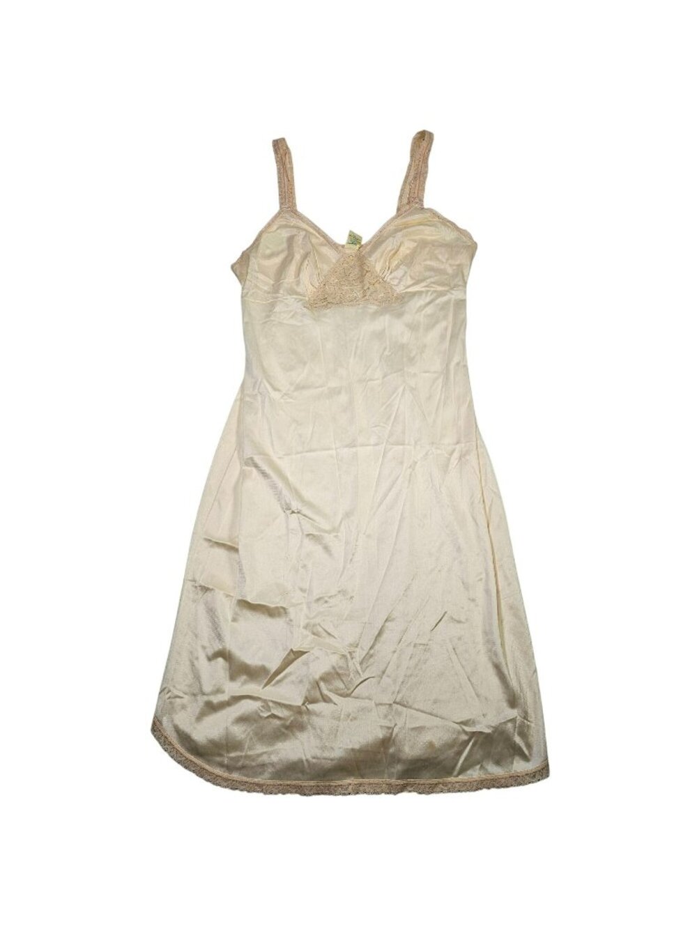 Vintage Nylon Full Slip Dress Nightgown w/ Lace Women's Size 36 Pale Yellow